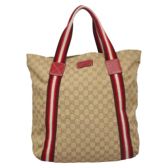 GUCCI GG Canvas Sherry Line Tote Bag Beige Red 189669 Auth BA1983 - Picture 2 of 16